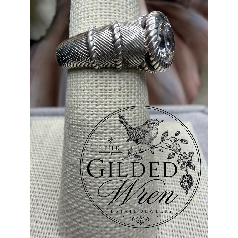 Judith Ripka Sterling Silver Cable Ring CZ Crystal Solitaire Sz 6 Statement - Picture 4 of 6